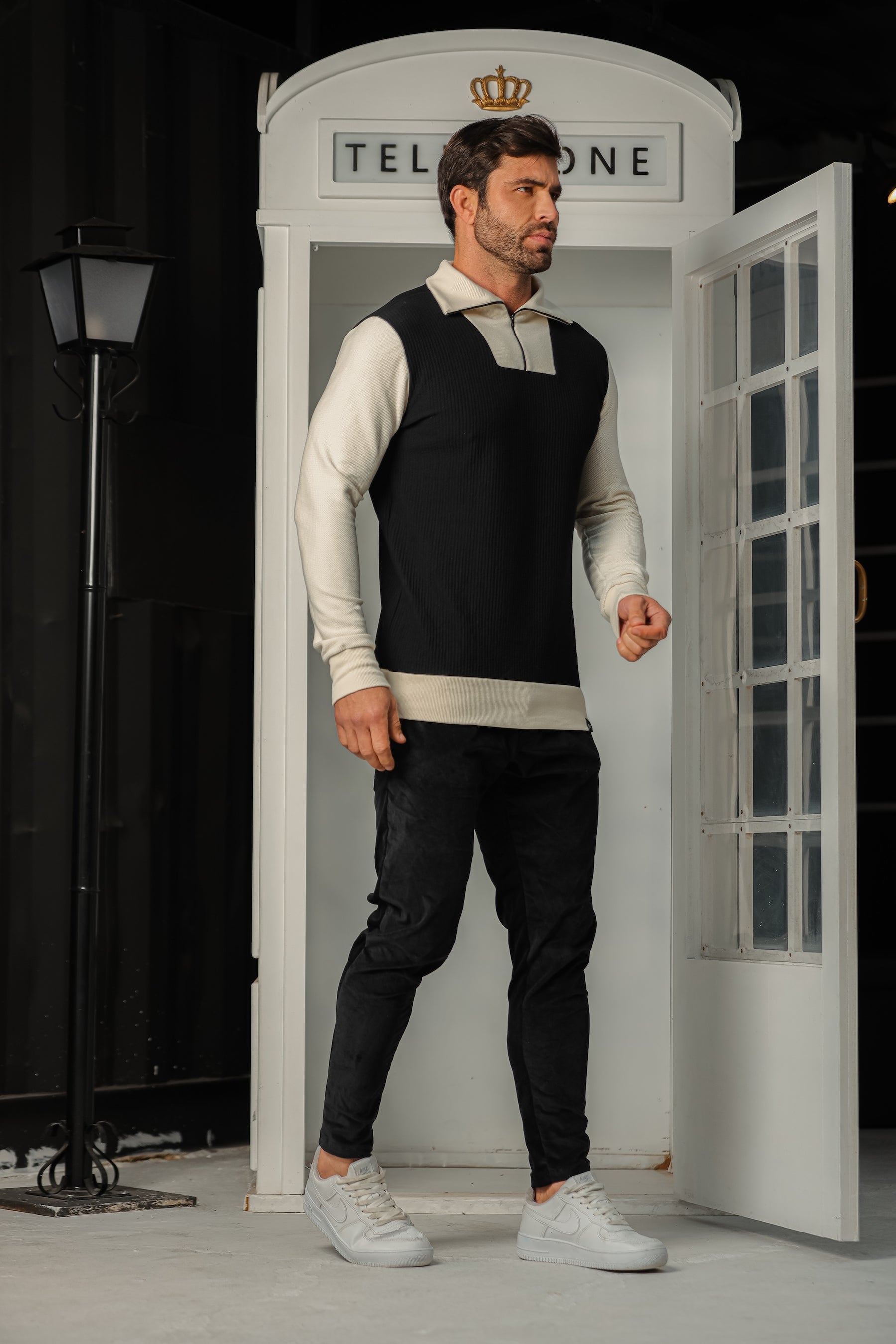Suéter Masculino Malha Canelada Gola Zíper