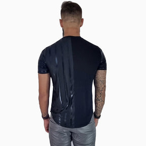 Camiseta Masculina Viscolycra com Barra Arredondada Preto
