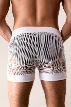 Short Masculino Transparente em Arrastão Branco