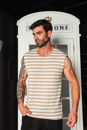 Regata Machão em Tricô Listrado Pastel