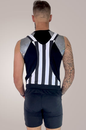 Macaquinho Jardineira Masculino Preto e Branco Listrado