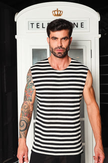 Regata Machão em Tricô Listrado Pastel