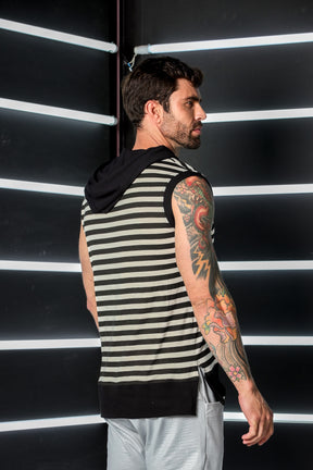 Regata Masculina Machão em Viscolycra Listrada Com Capuz