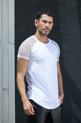 Camisetas Masculina Long Line  Detalhe Em Arrastão