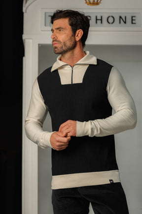 Suéter Masculino Malha Canelada Gola Zíper