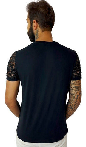 Camiseta Masculina em Viscolycra Preta Frente Brilhosa