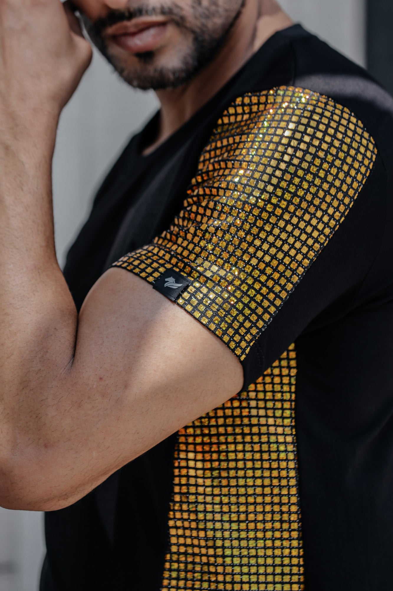 Camiseta Masculina Transversal Viscolycra com Detalhe Holográfico