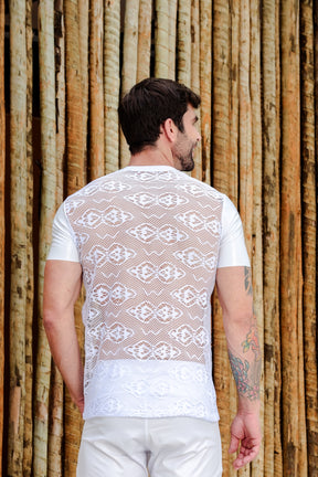 Camiseta Masculina em Arrastão Mangas em Vinil