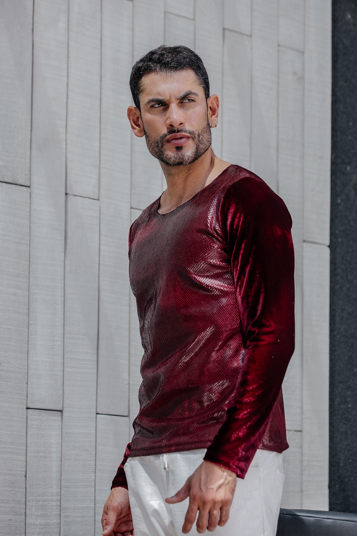 Camiseta Masculina Manga Longa Resinado Detalhe Veludo