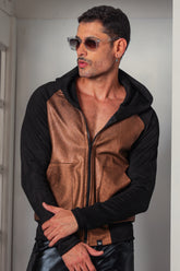 Jaqueta Masculina Couro Ecológico Mangas em Suede