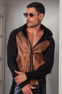 Jaqueta Masculina Couro Ecológico Mangas em Suede