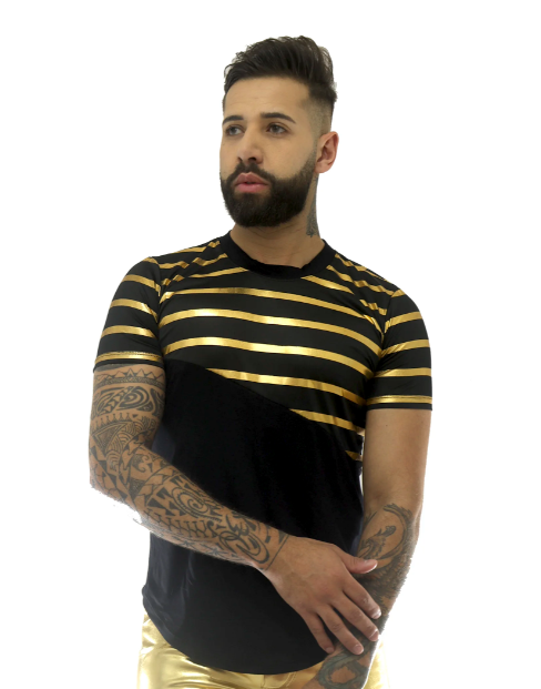 Camiseta Masculina Viscolycra com Barra Arredondada Dourado