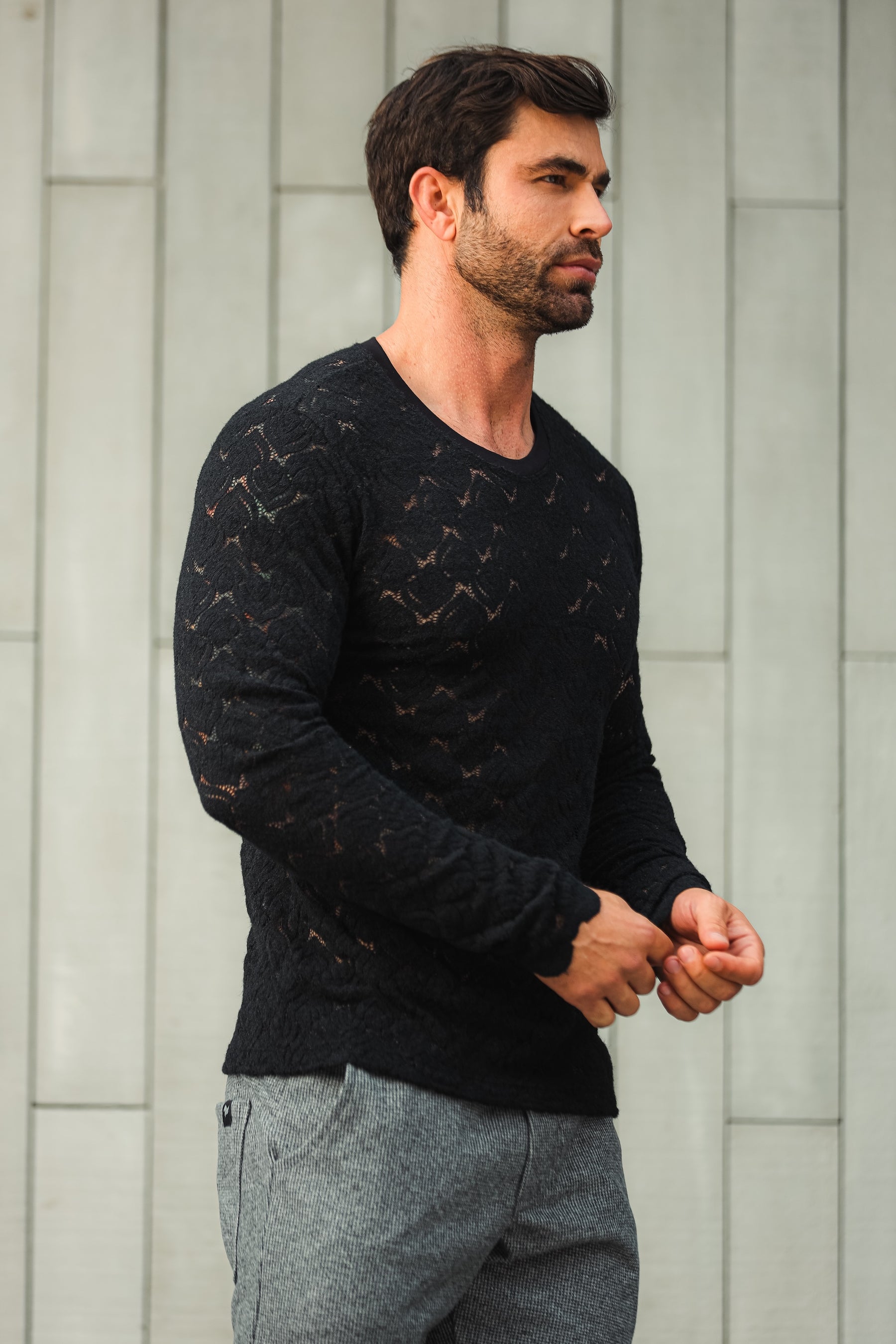Camiseta Masculina Manga Longa Renda Tulipa