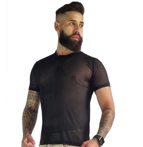 Camiseta Masculina Transparente de Tule Manga Curta