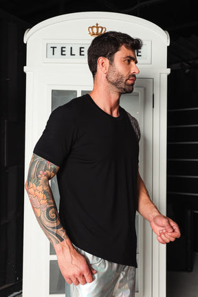 Camiseta Masculina Long em Viscolycra Detalhe Canelada