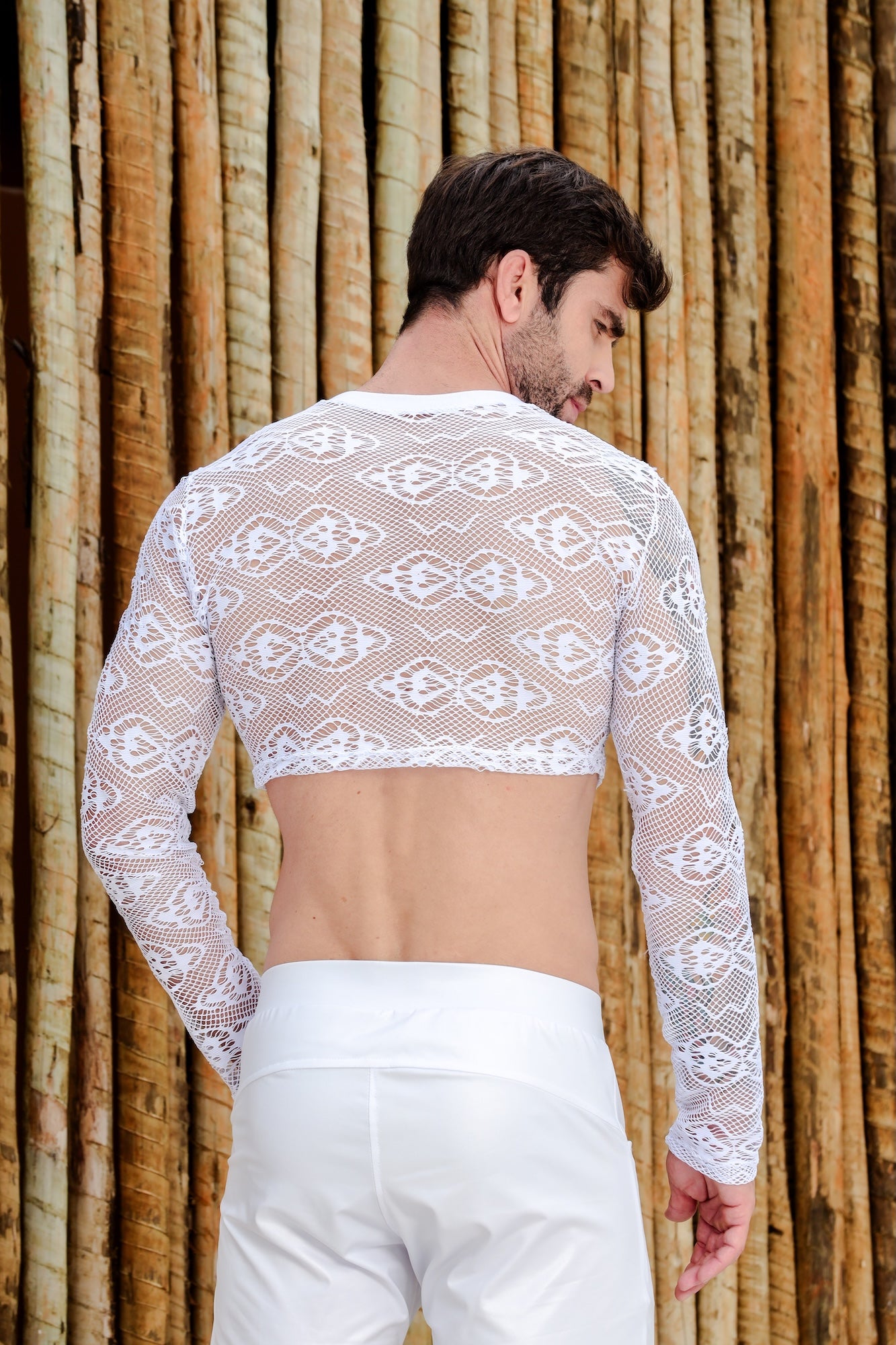 Cropped Masculino Manga Longa em Renda