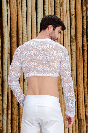 Cropped Masculino Manga Longa em Renda