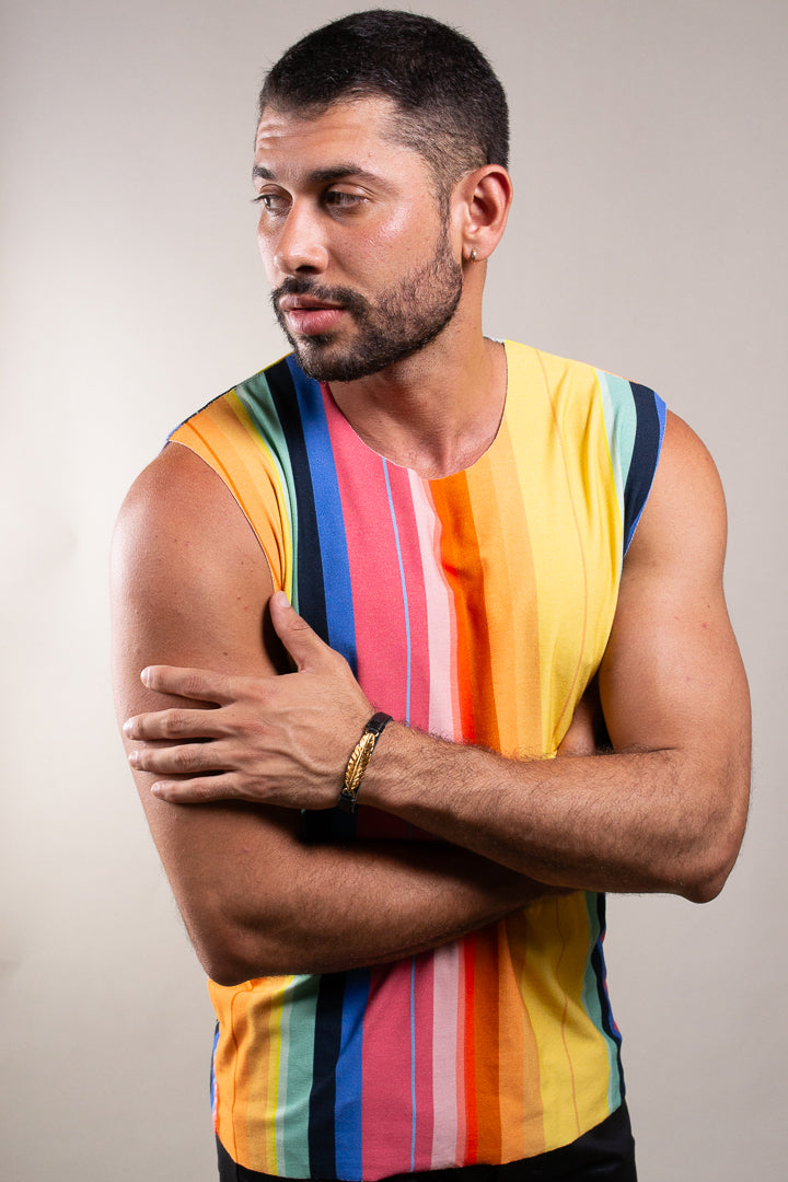 Regata Masculina em Malha Listrada Pride