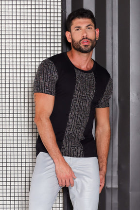 Camiseta Masculina Viscolycra Detalhe Lurex Preto