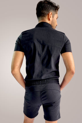 Macaquinho Masculino Slim Gola Padre Preto