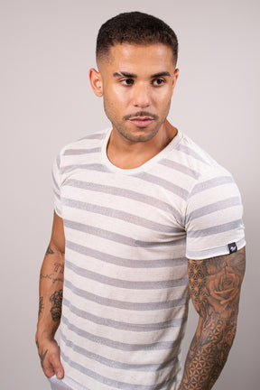 Camiseta Masculina Malha Listrada Prateada