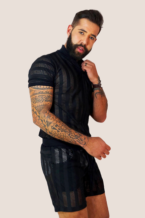 Macaquinho Masculino Transparente Malha Laise Listrado