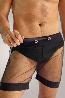 Short Masculino Transparente em Tule Preto