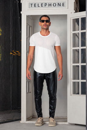 Camiseta Masculina Cirrê com Detalhes em Tela Branco