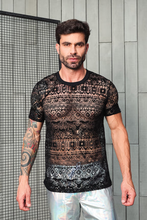 Camiseta Masculina em Devorê Floral