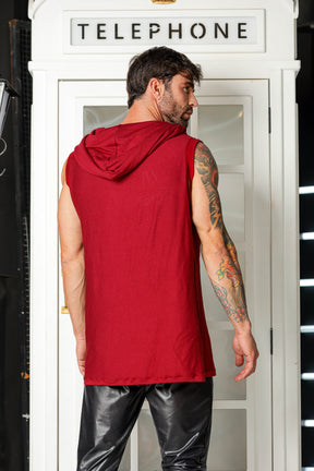 Colete Masculino Long Line Bordô com Capuz