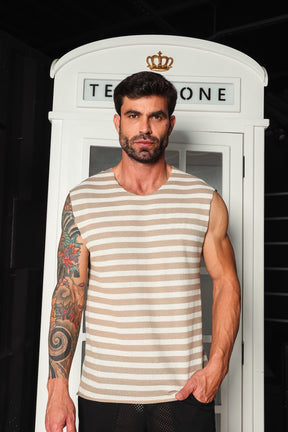 Regata Machão em Tricô Listrado Pastel