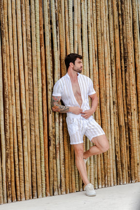 Macaquinho Masculino Transparente Malha Laise Listrado