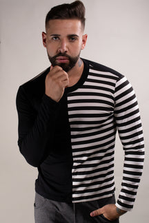 Camiseta Masculina Manga Longa Viscolycra Detalhe Listrado