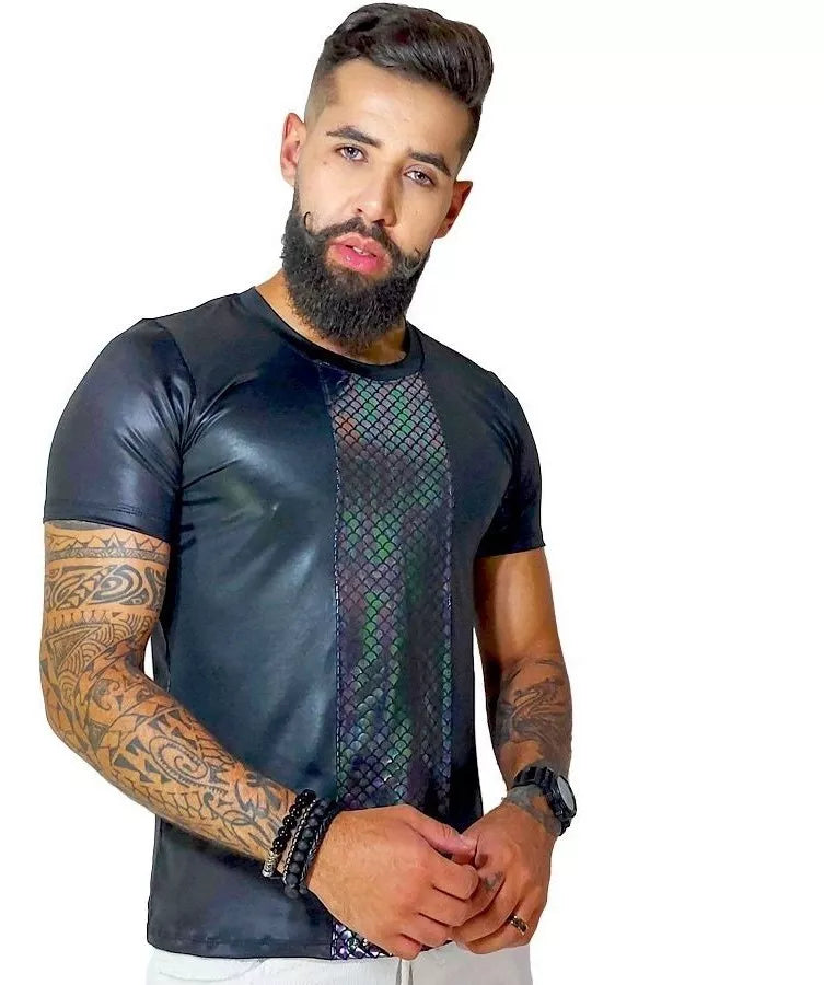 Camiseta Masculina Cirrê com Detalhes Cauda de Sereia
