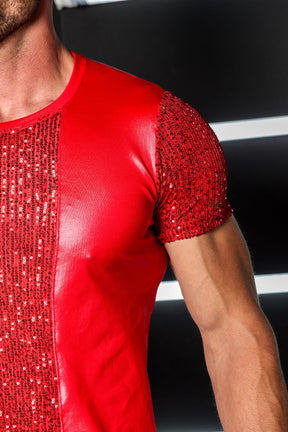 Camiseta Masculina em Cirrê Detalhe e Mangas Paetê