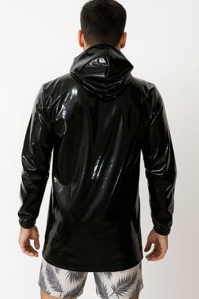 Jaqueta Masculina Long Line de Vinil com Capuz