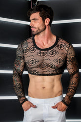 Cropped Masculino Manga Longa em Renda