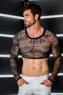 Cropped Masculino Manga Longa em Renda