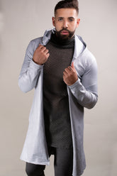 Cardigan Masculino em Cirrê Pele de Crocodilo Cinza