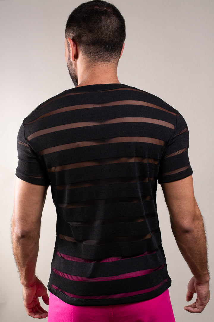 Camiseta Masculina em Malha Listrada