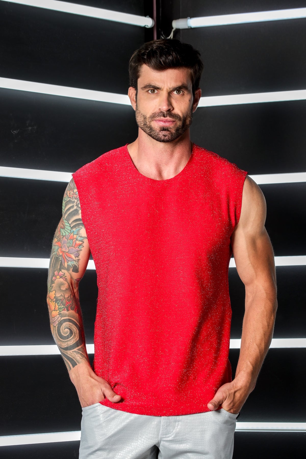 Regata Masculina Machão em Lurex Vermelho