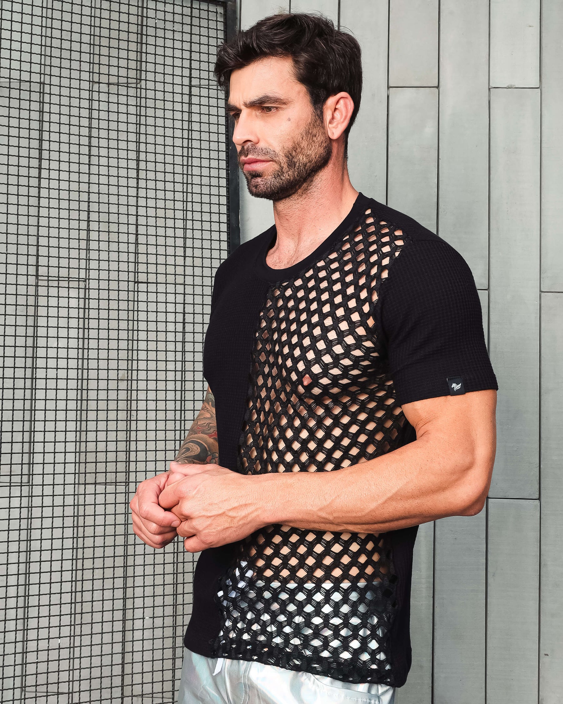 Camiseta Masculina em Viscolycra Metade Arrastão
