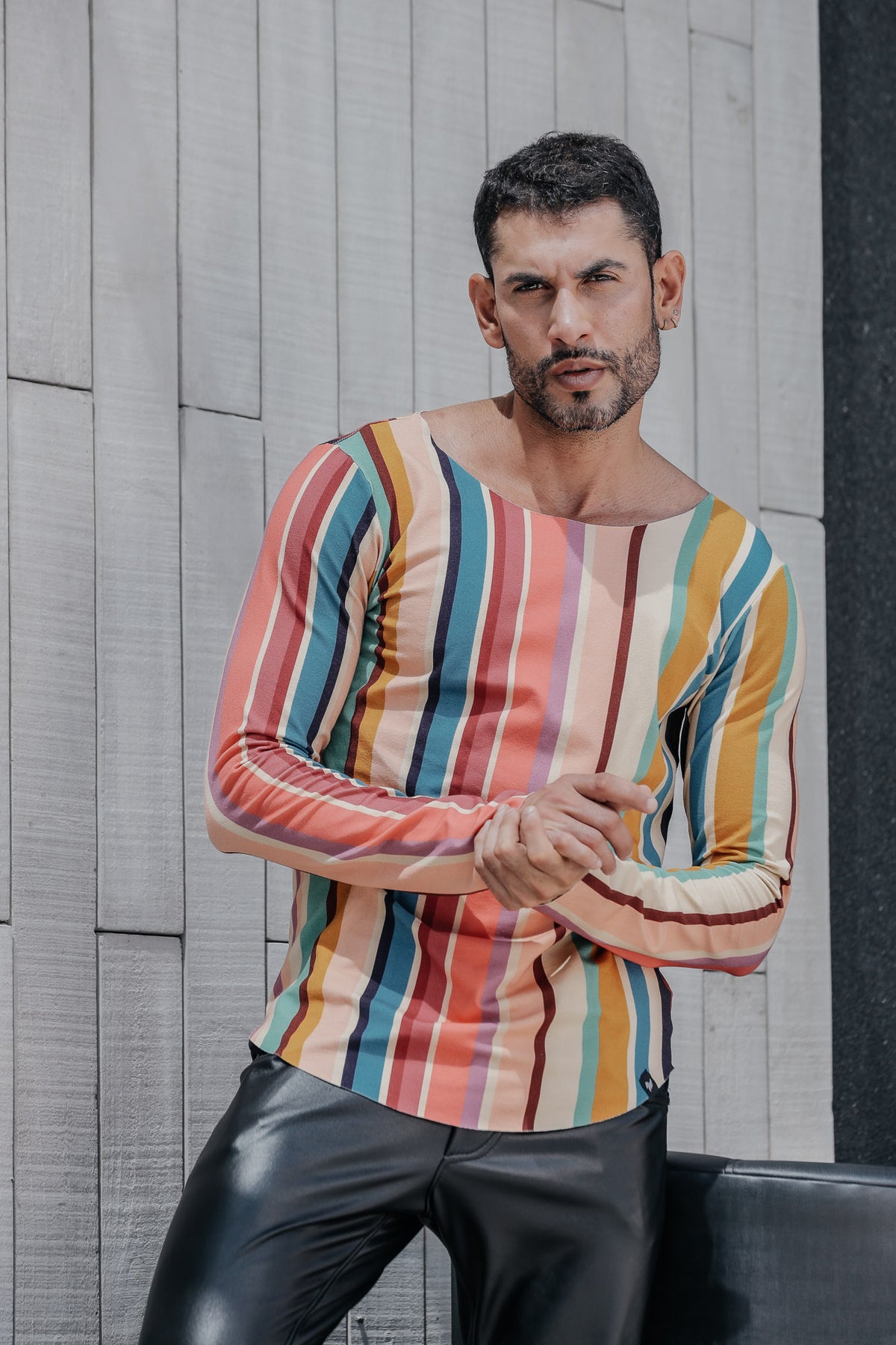 Camiseta Masculina Manga Longa Malha Listrada