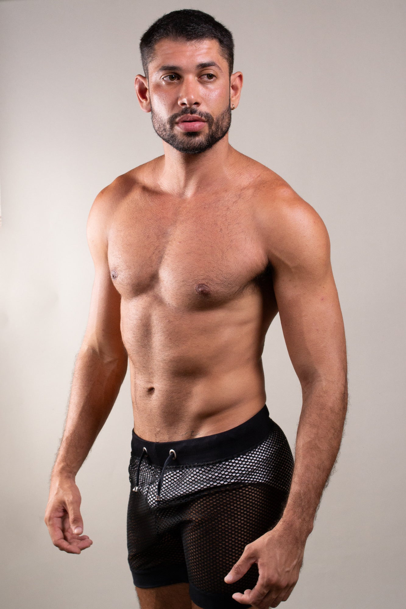 Short Masculino Transparente em Arrastão Preto