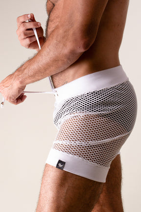 Short Masculino Transparente em Arrastão Branco