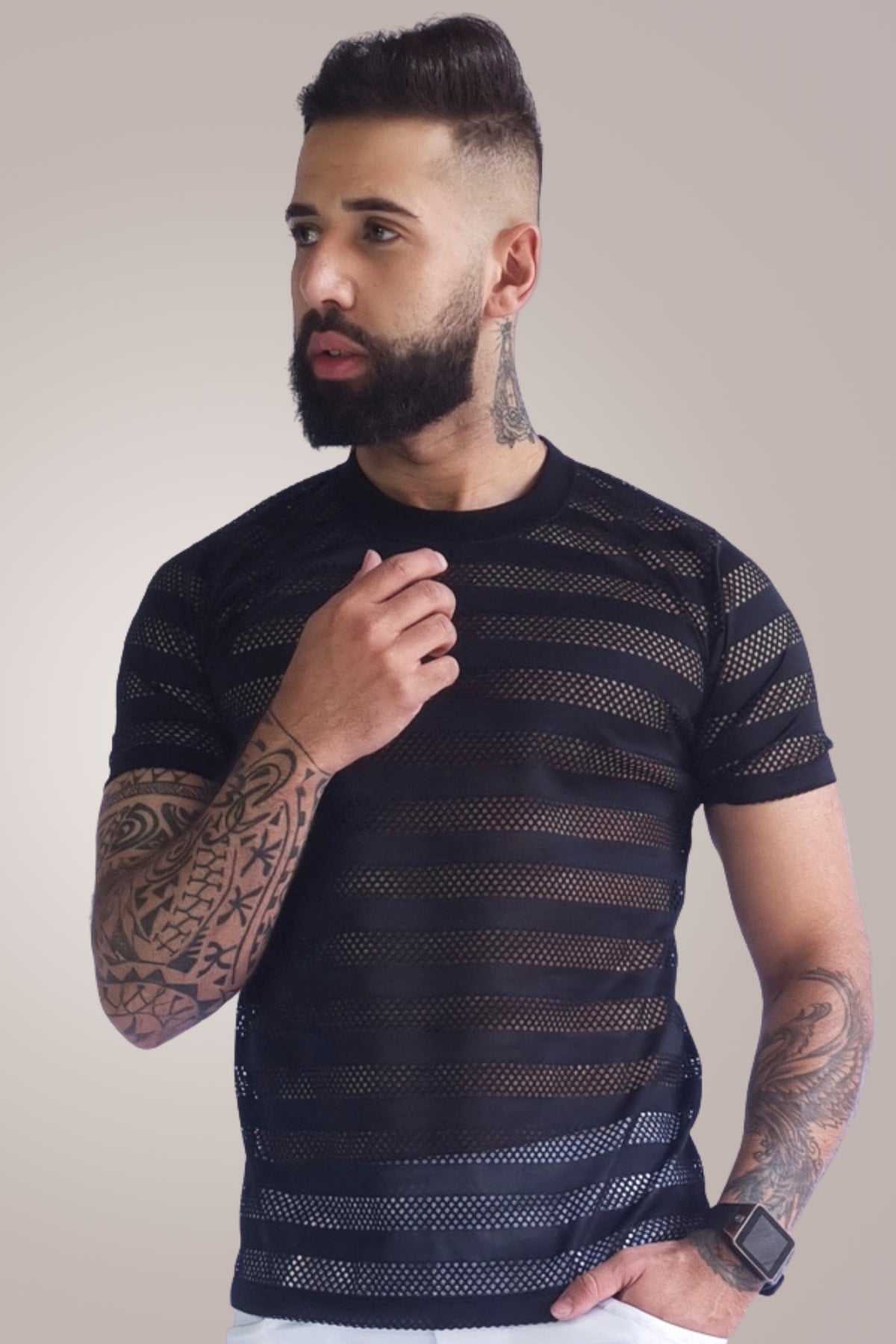 Camiseta Masculina em Malha Laise Listrado