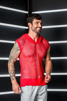 Regata Masculina Machão Vermelha com Punhos e Capuz