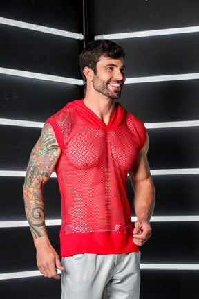 Regata Masculina Machão Vermelha com Punhos e Capuz