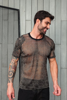 Camiseta Masculina Malha Devore Resinada