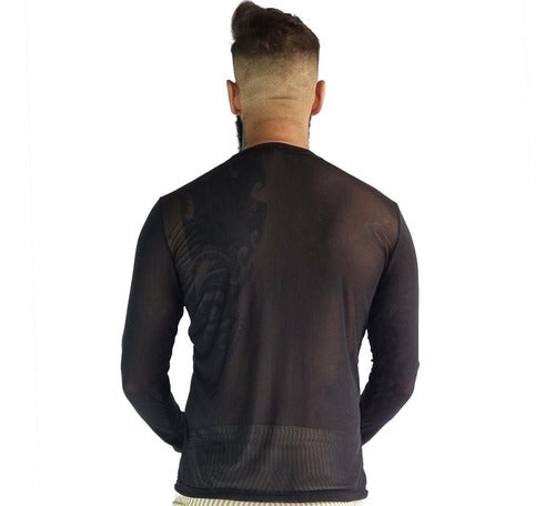 Camiseta Masculina Transparente de Tule Manga Longa